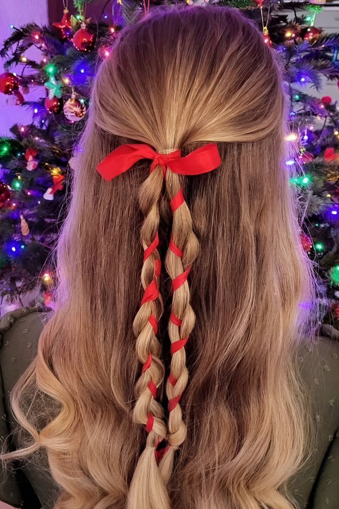 Twisted Half Up Style with Ribbon Detail