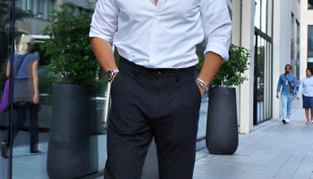White Shirt with Black Chinos for Bold Contrast