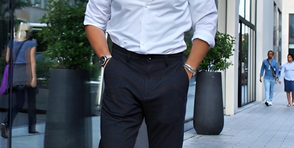 White Shirt with Black Chinos for Bold Contrast