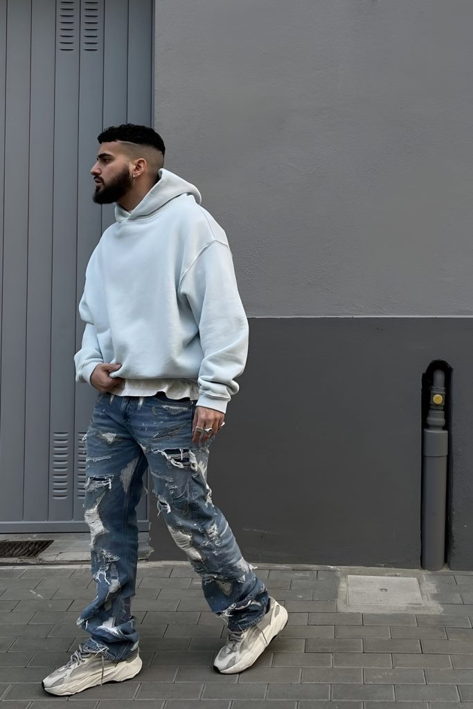 oversized hoodies and slim jeans