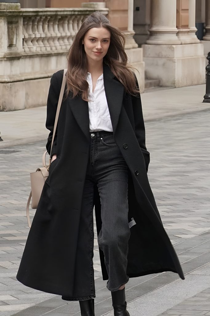 Black Jeans with a Light Trench Coat