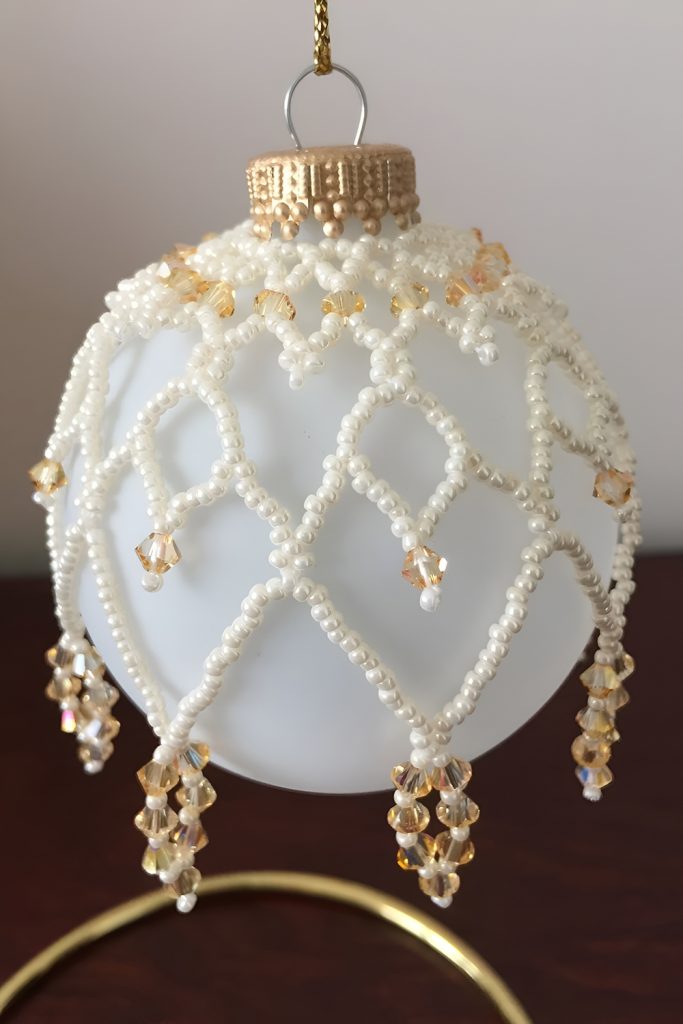 Champagne and Soft Ivory Beaded Sphere Ornament