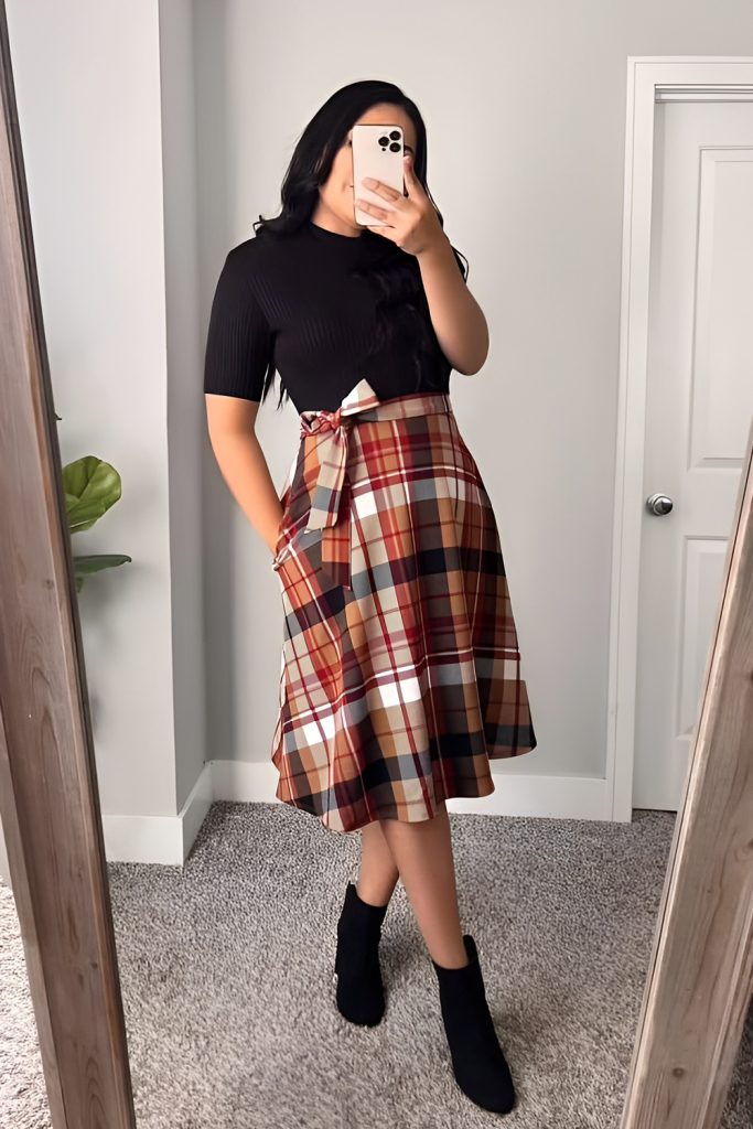 Classic Style with a Plaid Dress and Ankle Boots