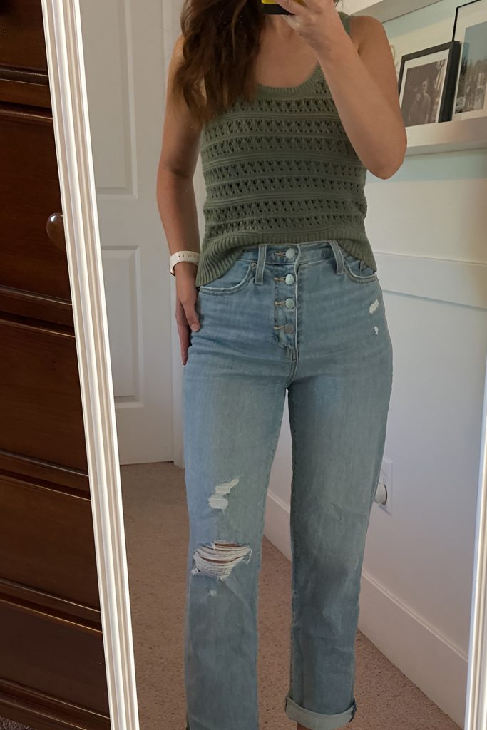Distressed Boyfriend Jeans with a Knit Tank