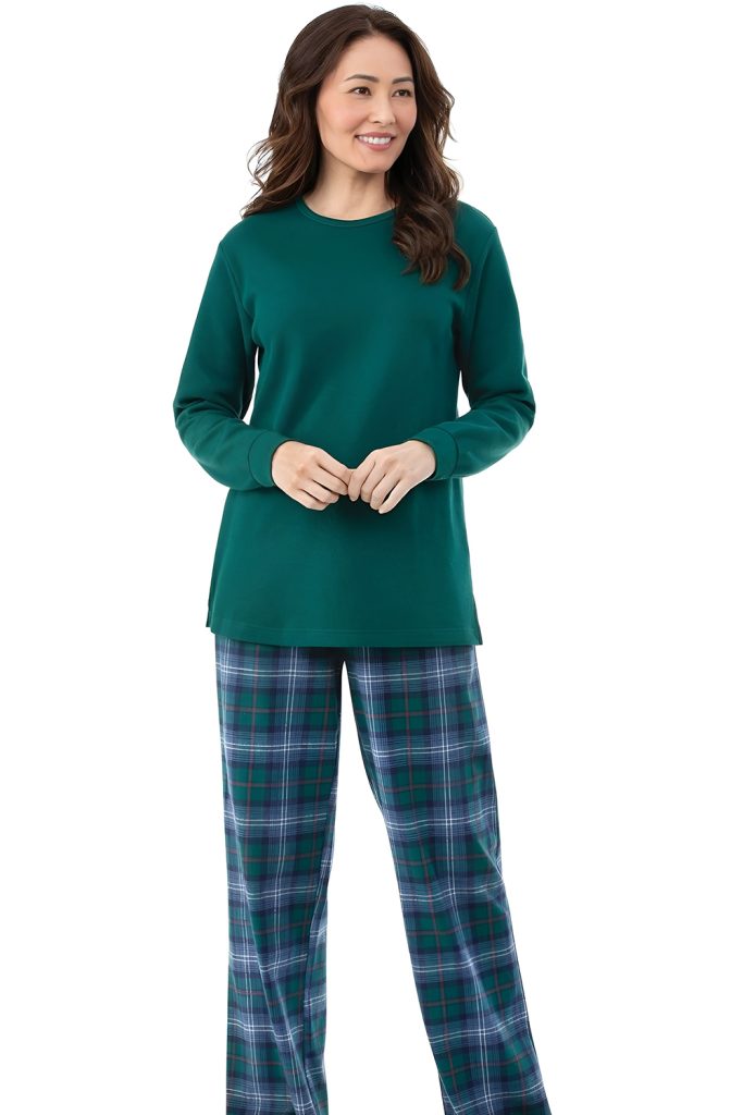 Green Plaid Flannel Pajama Pants and Thermal Top
