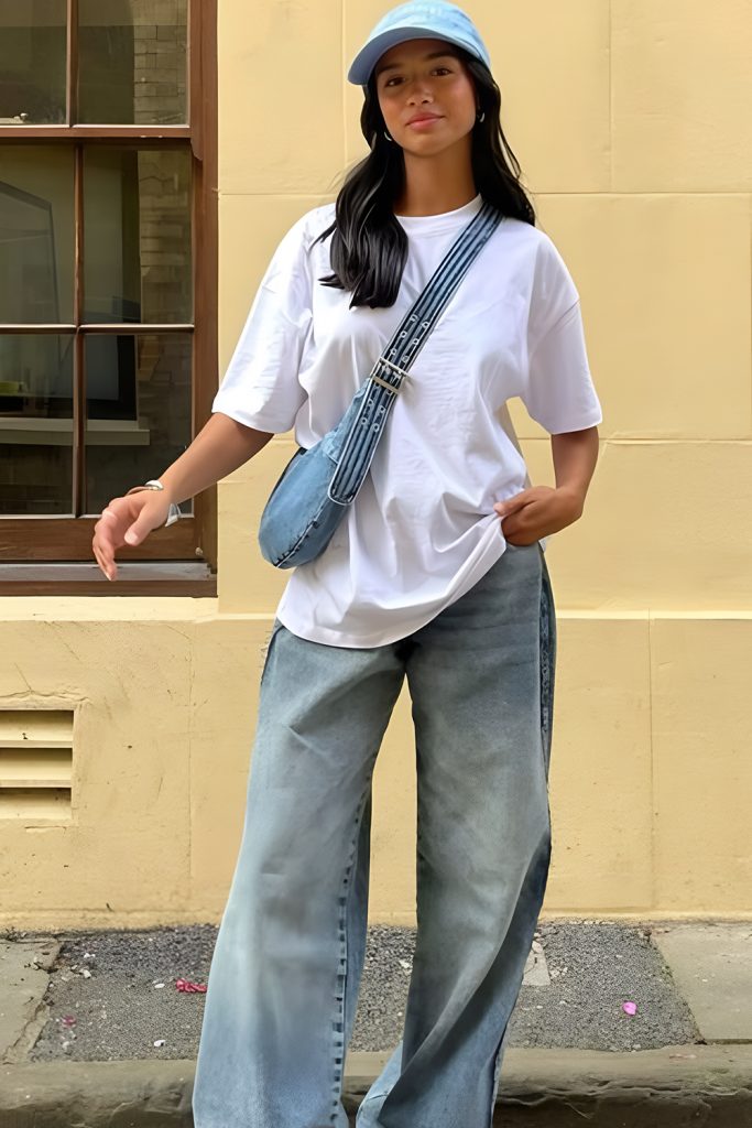 Light Wash Mom Jeans with a Loose White Tee