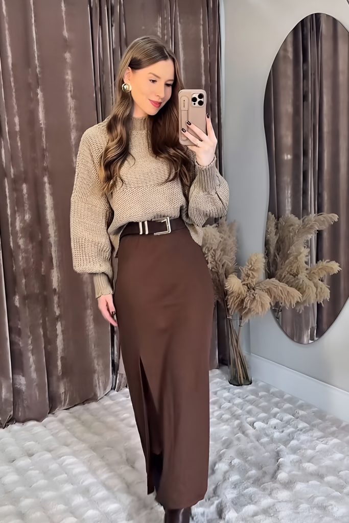 Midi Skirts Paired with Chic Sweaters