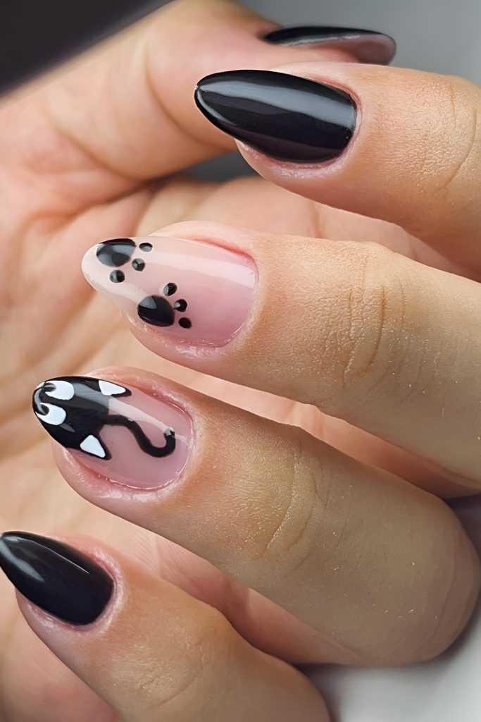 Mystic Black Cat Silhouette Nails