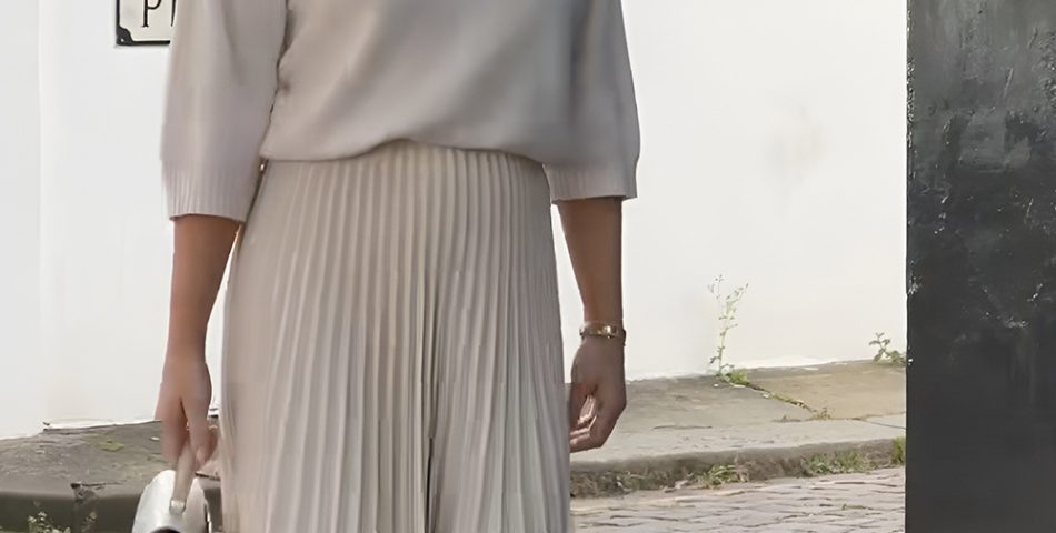Pleated Skirt with a Simple Sweater