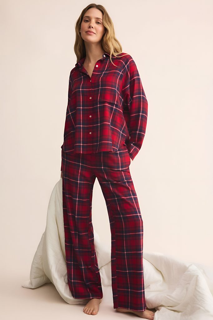 Red Flannel Button Up Sleep Shirt