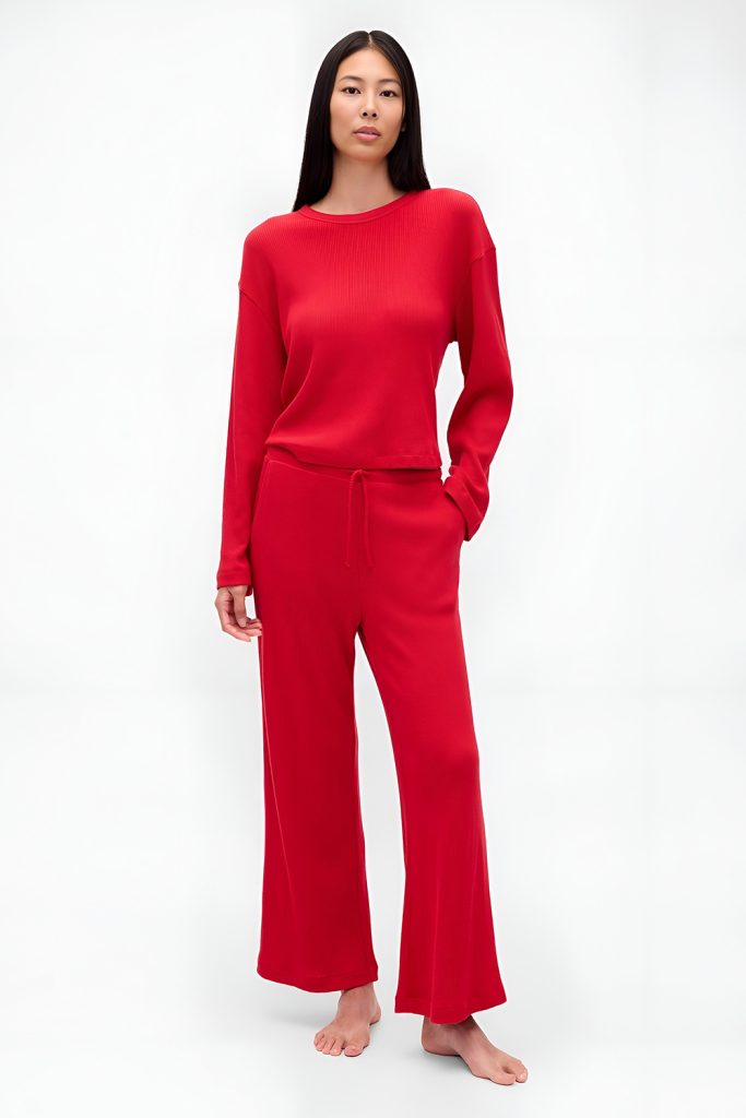 Red Waffle Knit Henley and Lounge Pants