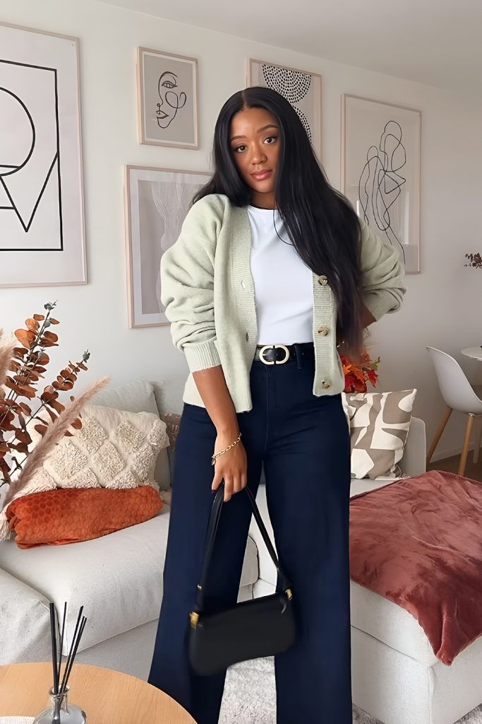 Sophisticated Comfort in Wide Leg Pants and a Short Cardigan