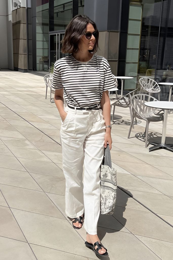 White Denim with a Striped Breton Top