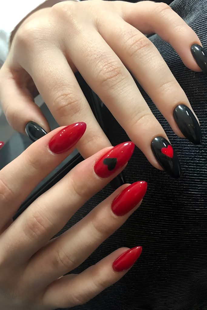Black and Red Valentine Nails with a Moody Touch