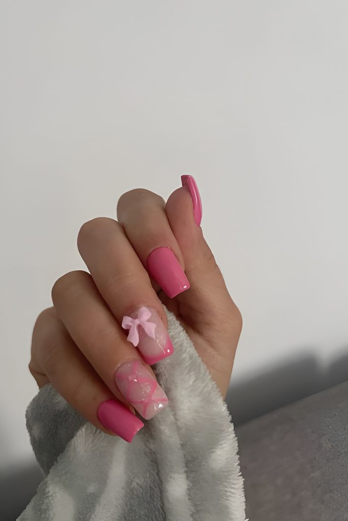 Blush Pink Nails with Ribbon Inspired Abstract Art