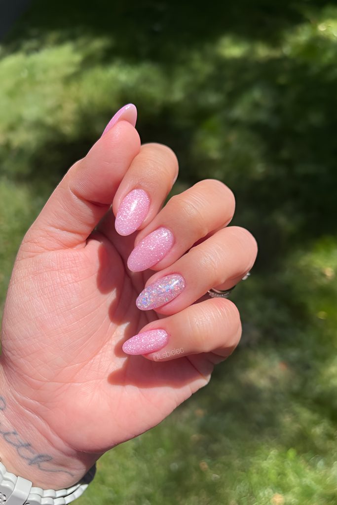 Bubblegum Pink Nails with Iridescent Layers
