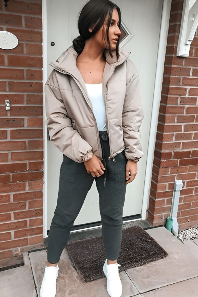 Casual High Collar Jacket with Sneakers