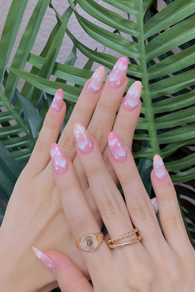 Cloudy White Tips on a Baby Pink Base
