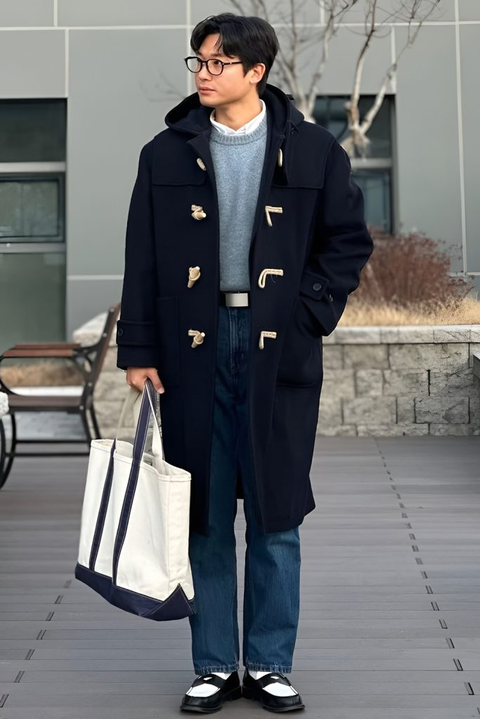 Double Layer Knit Sweater Under a Heavy Duffle Coat