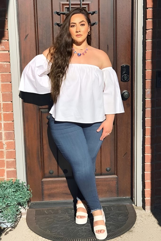 Flare Jeans with Off Shoulder Top