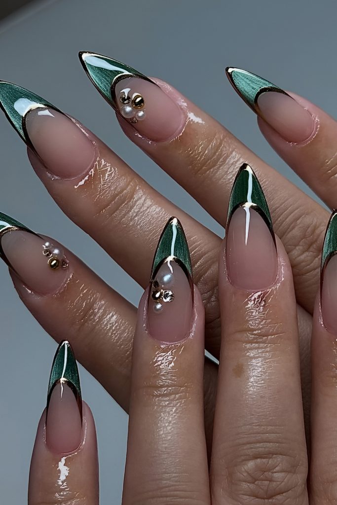 French Tips with a Cat Eye Magnetic Twist