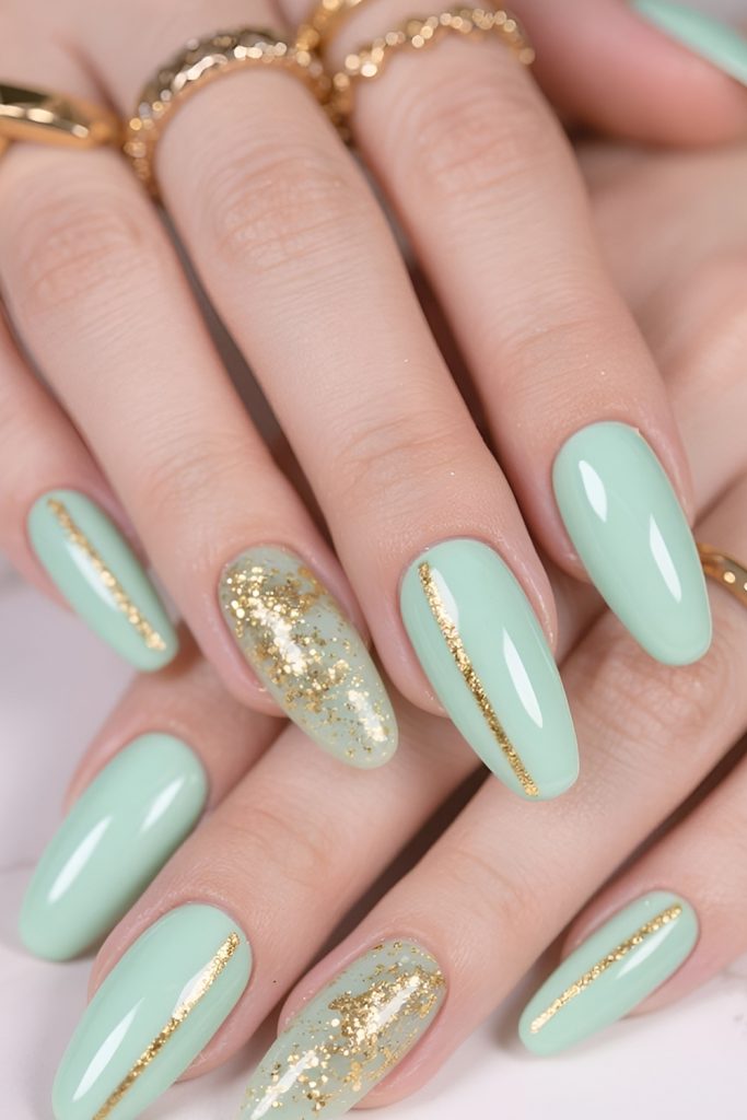 Fresh Mint Green Swirls with Gold Accents