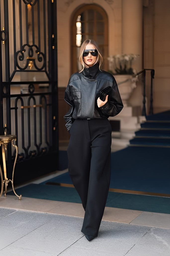 High Collar Jacket with Monochromatic Styling