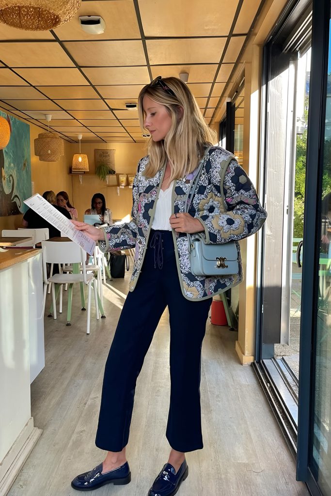 High Collar Jacket with Printed Dress