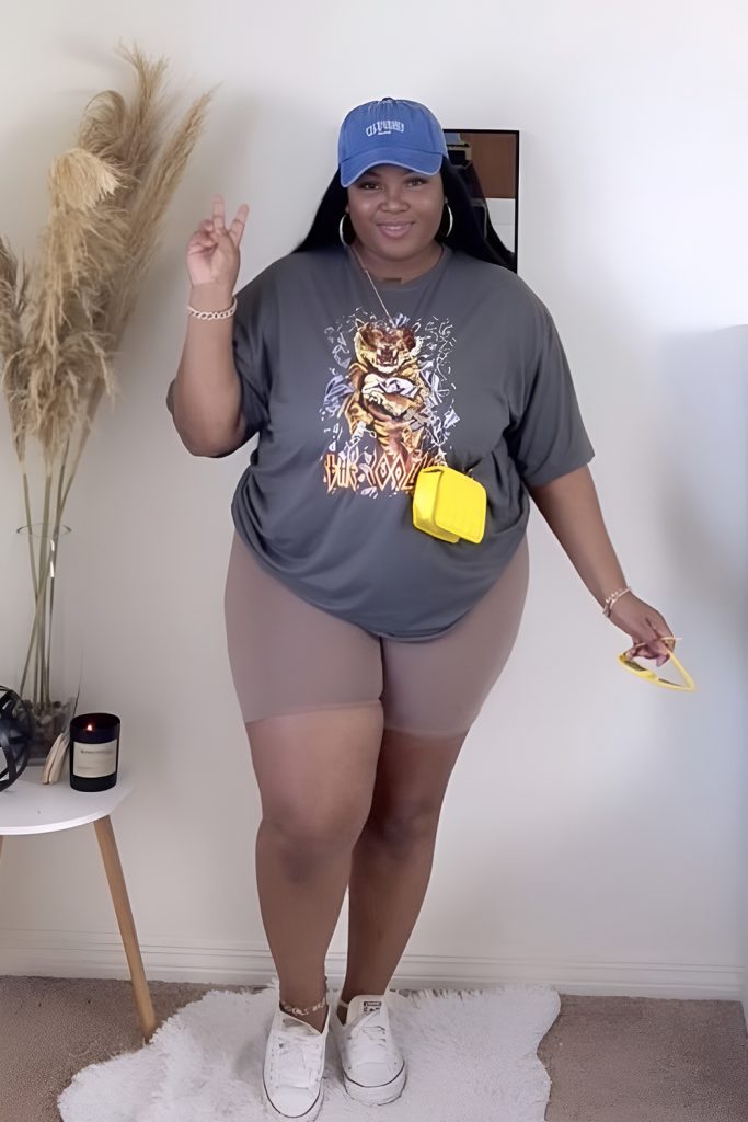 High Rise Stretch Shorts with Oversized Tee