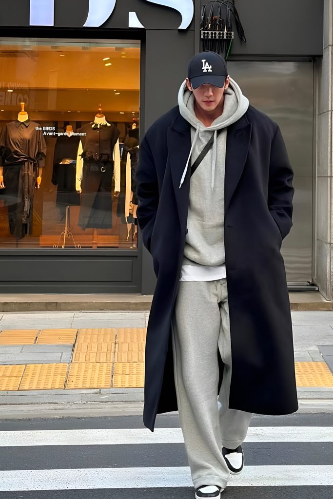 Hoodie Worn Under a Tailored Overcoat