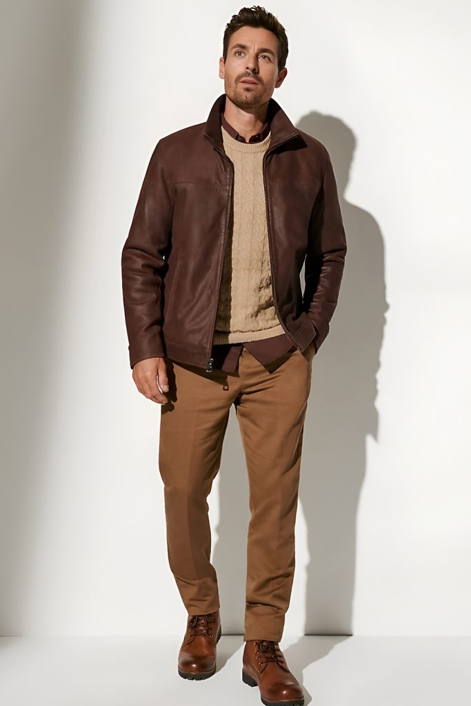 Leather Jacket Layered With a Cashmere Sweater