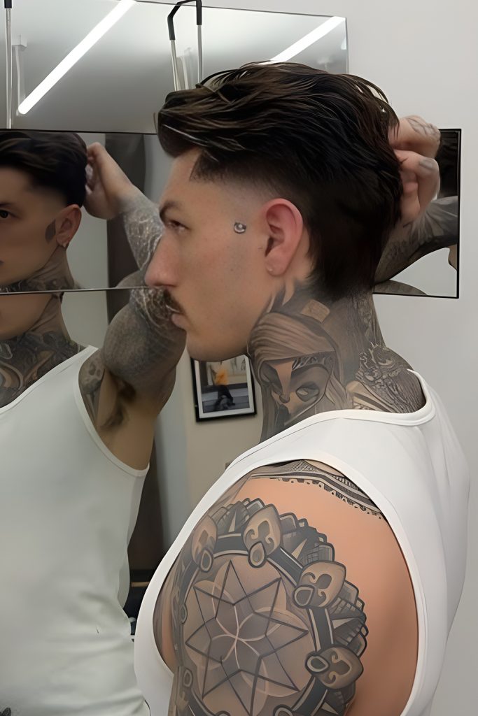 Long Brushed Back Hair With Faded Undercut