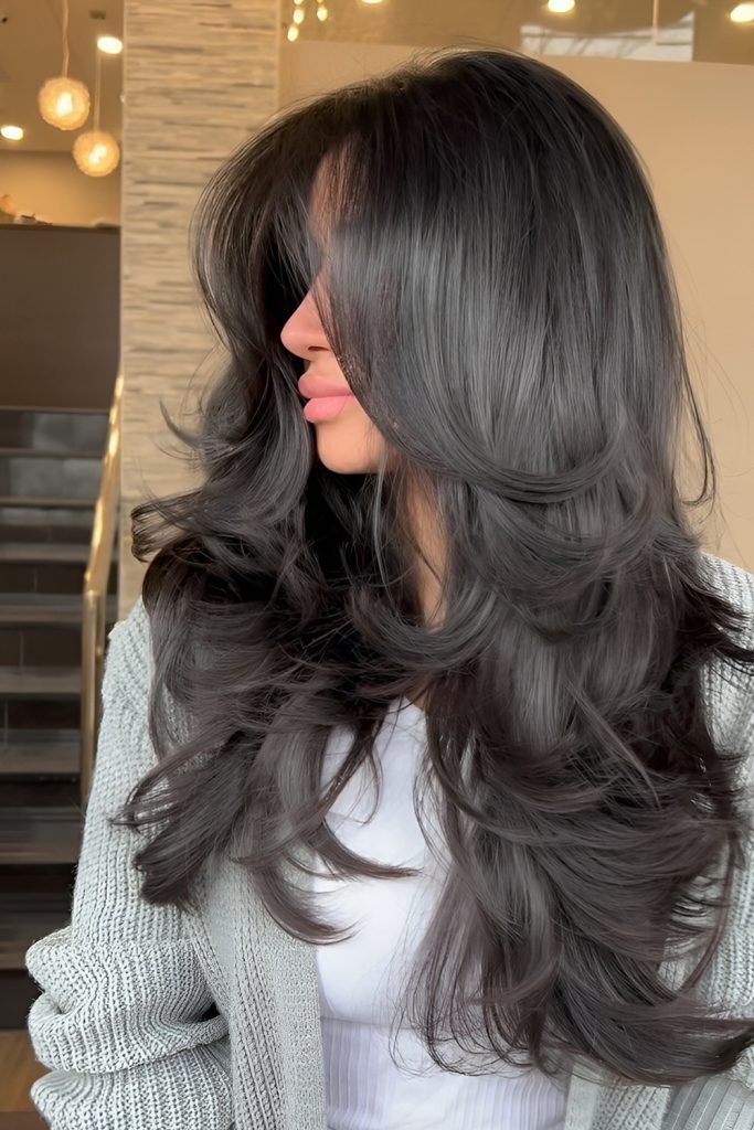 Long Glossy Layers with Soft Face Framing