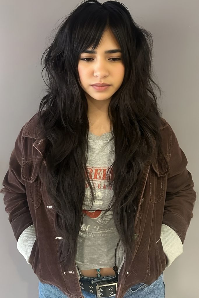 Long Messy Shag with Choppy Bangs