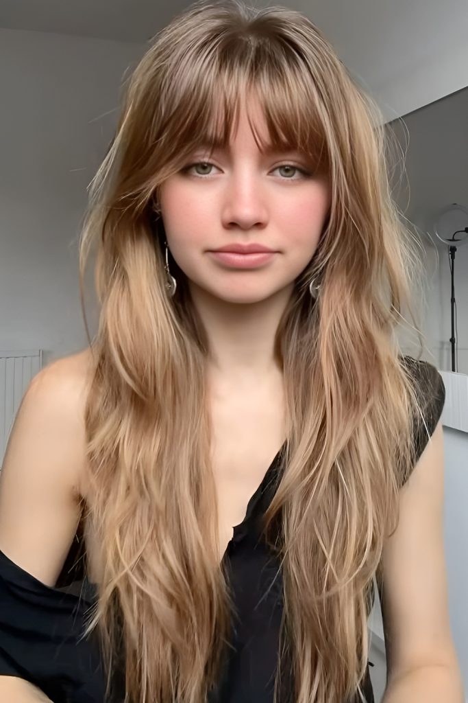 Long Shag with Blunt Bangs & Soft Layers