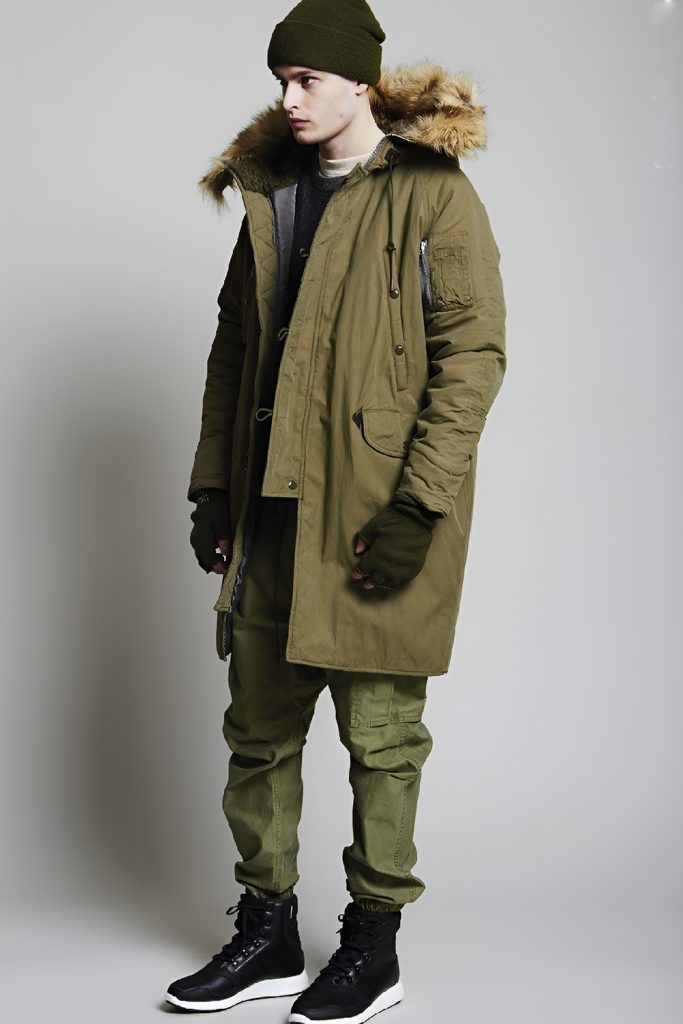 Military Parka over a Flannel and Sweater