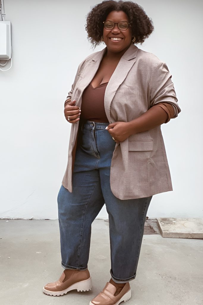 Oversized Blazer with Straight Leg Denim