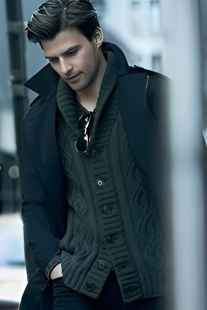 Oversized Knit Cardigan Under a Heavy Overcoat