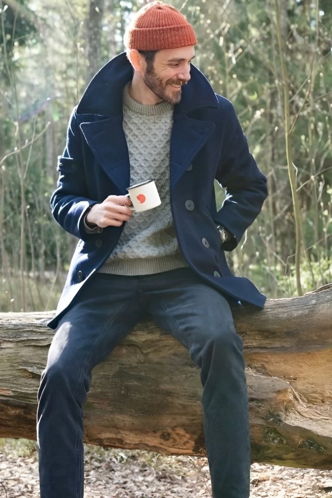 Peacoat Combined With a Fisherman Sweater