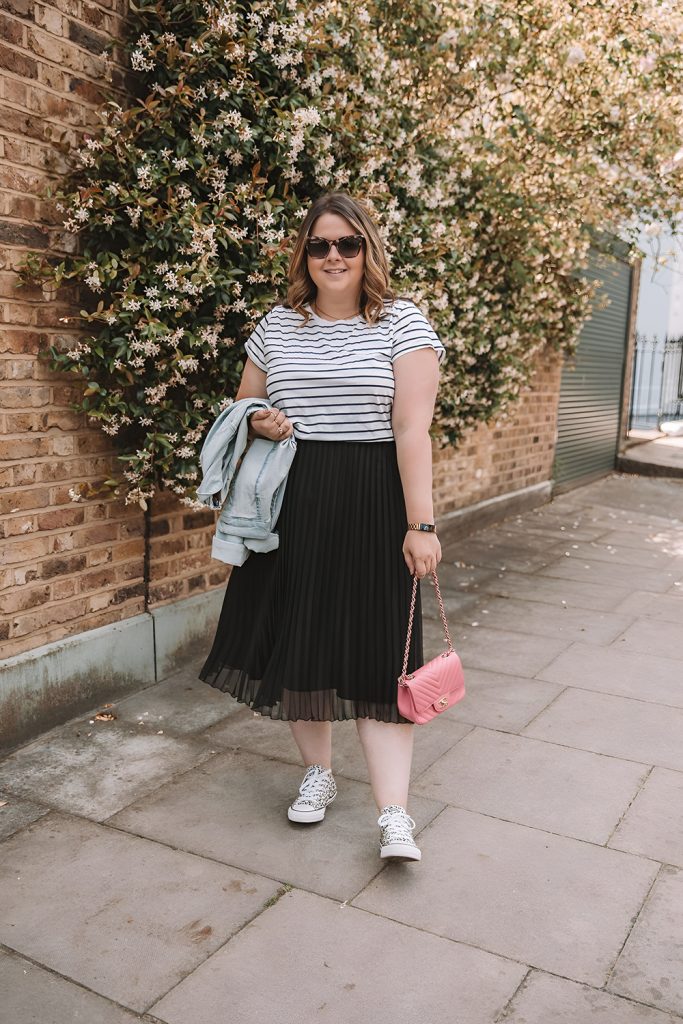Pleated Midi Skirt with a Fitted Tee