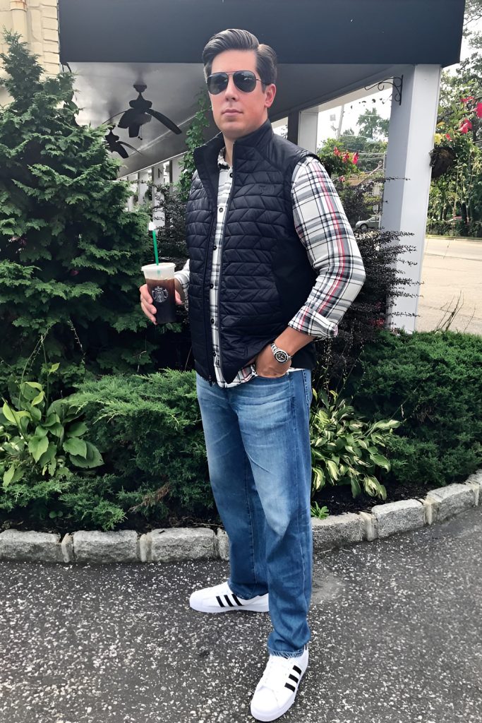 Quilted Vest Layered Over a Flannel Shirt