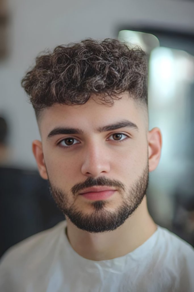 Sharp Fade Transitioning to Medium Curly Length
