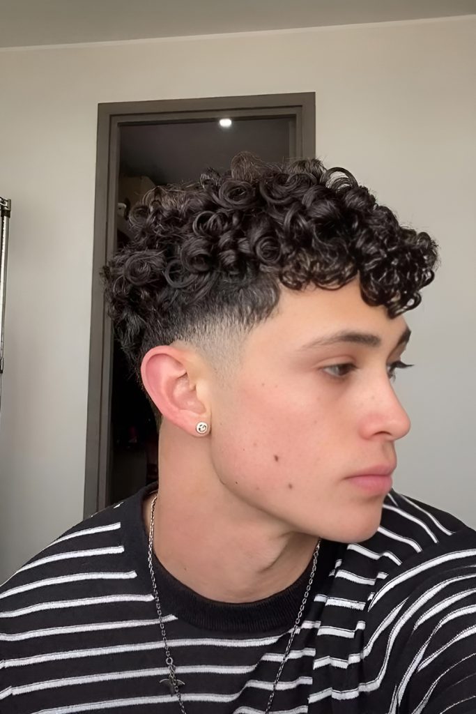 Sharp Fade With Curly Fringe