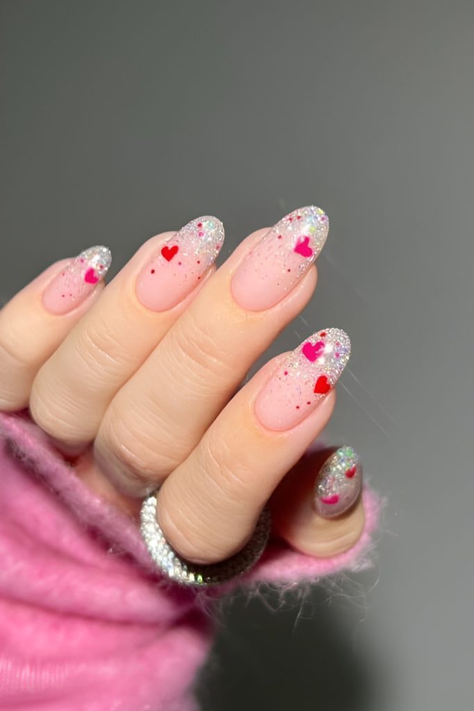 Sparkly Glitter Valentine Nails That Catch Every Light