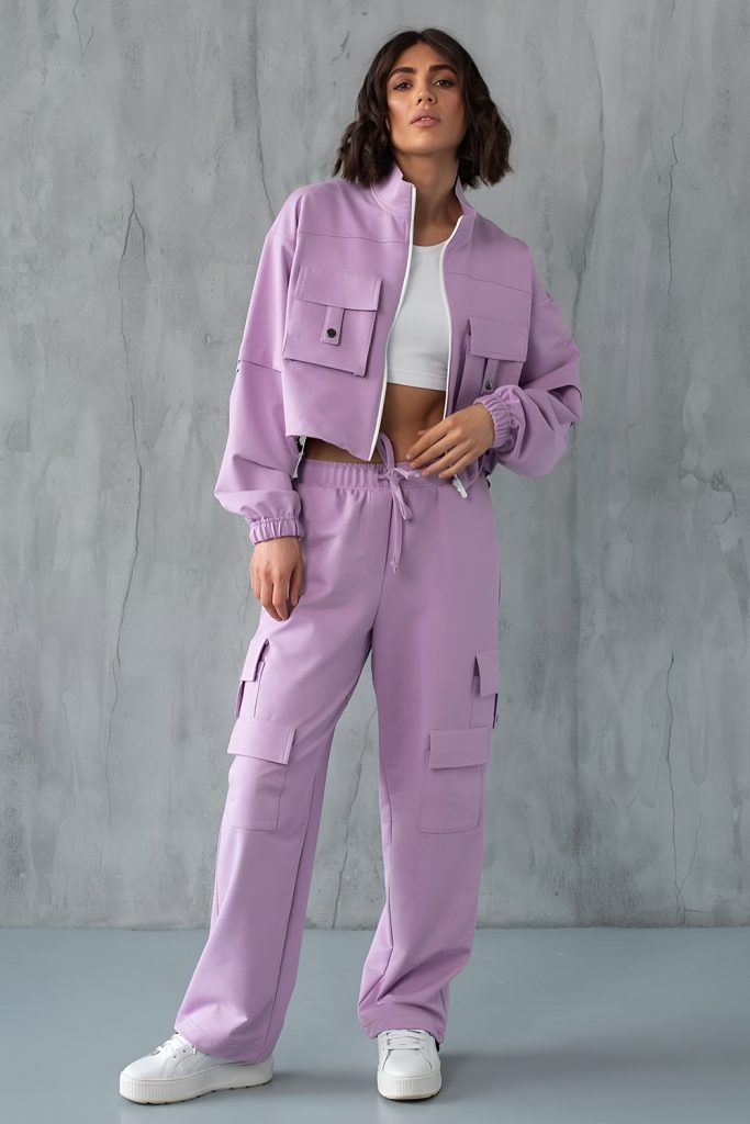 Sporty High Collar Jacket with Cargo Pants