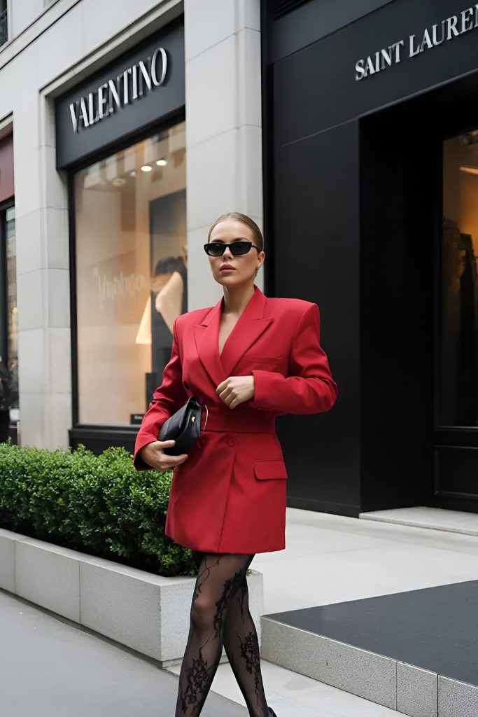 Statement Blazers Paired with Feminine Dresses