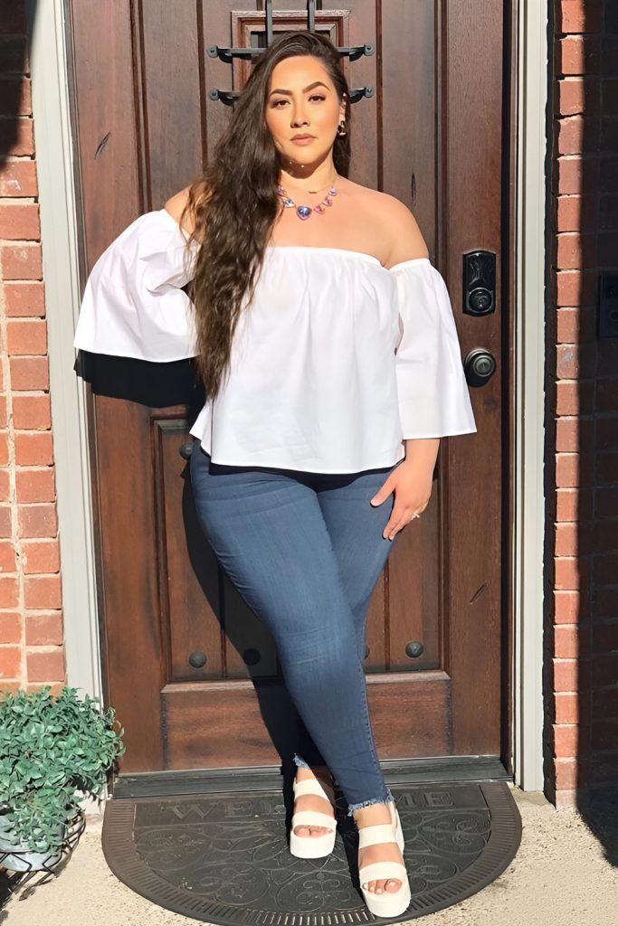 Straight Leg Jeans with Breezy Peplum Top