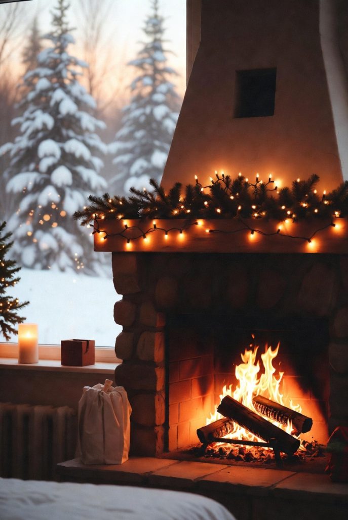 The interior Christmas cabin wallpapers