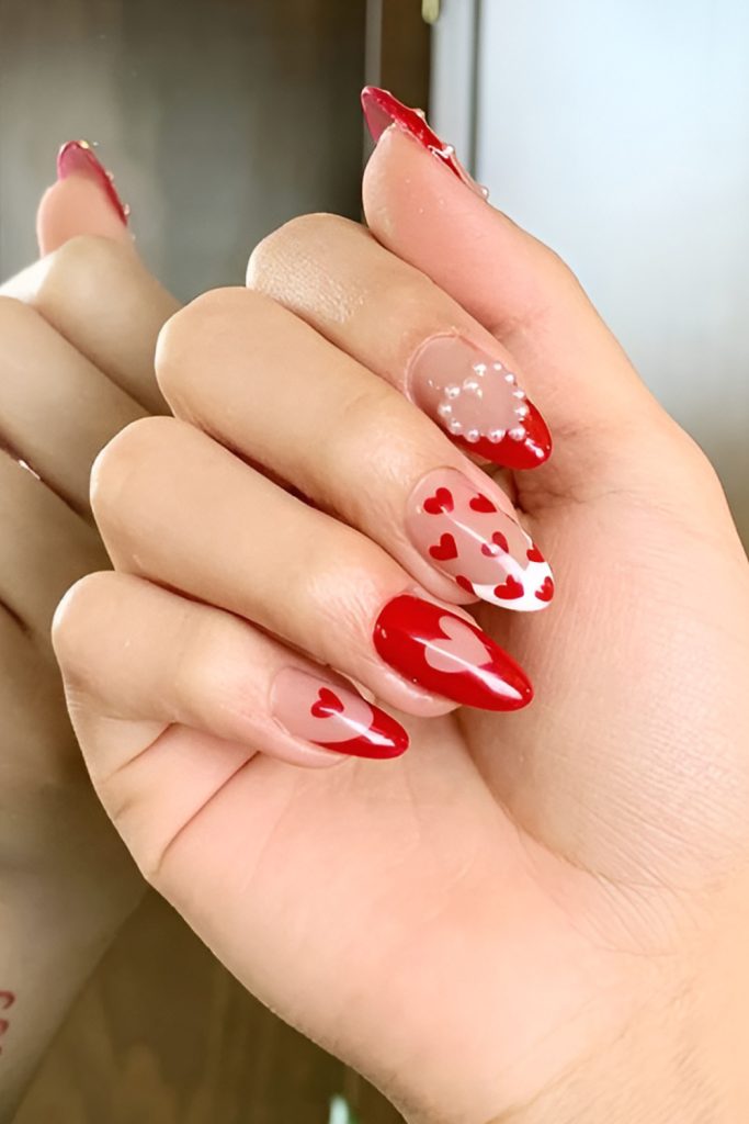 Valentine Nails with Pearls