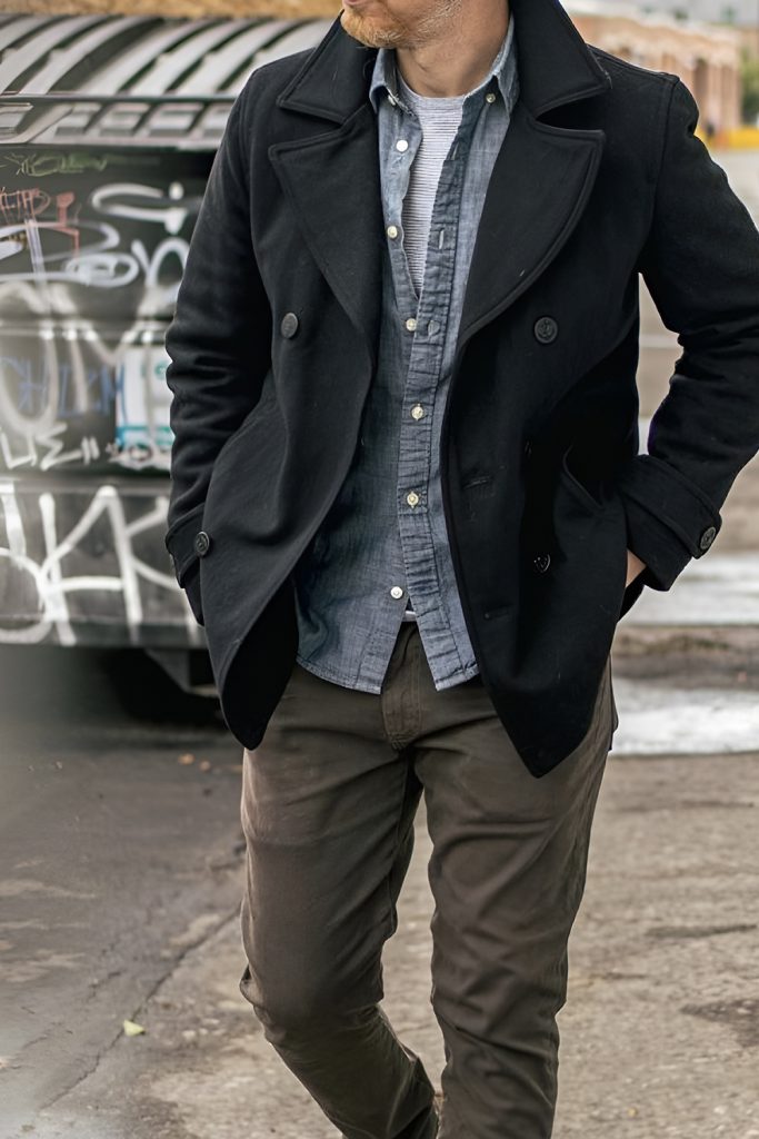 Wool Field Jacket With Button Down Shirt and Denim
